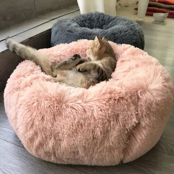 Długa pluszowe super miękkie łóżko dla zwierząt hodowla pies okrągła kot zimowy ciepły śpiwór szczeniak poduszka mata przenośne akcesoria dla kotów 46/50/60 cm