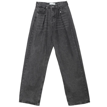 [EAM] Vinatge bawełna denim czarne szerokie spodnie z wysokim stanem nowe temat spodnie damskie moda przypływ wiosna jesień 2021 1DD3771