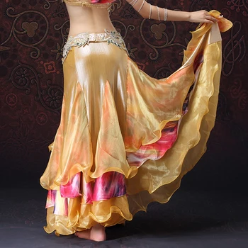 Egipski styl Bellydance odzież długi pełny okrąg owinięty spódnice kwiatowy boczne nacięcie kobiety taniec brzucha spódnice z falbanka