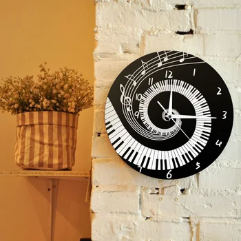 Eleganckie klawisze fortepianu czarno-białe nowoczesne zegary ścienne nuty fala okrągła klawiatura muzyczna zegar ścienny fanem muzyki pianista prezent