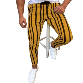 Eleganckie męskie pionowe paski z nadrukiem Sznurek Skinny Pencil spodnie sportowe spodnie Męskie uliczne modne oddychające spodnie All-match
