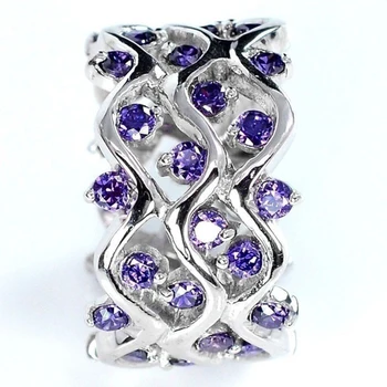 Europejska moda kobiety fioletowy Kryształ fala pierścień AAA sześciennych Cyrkon kamień luksusowe pierścionki dla kobiet ślub obrączki biżuteria prezenty