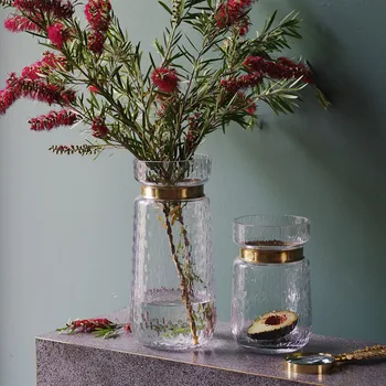 Europejski styl, metalowy, przezroczysty wazon szklany ręcznie dmuchanego metalowy pierścień inkrustowane kwiat kwiat