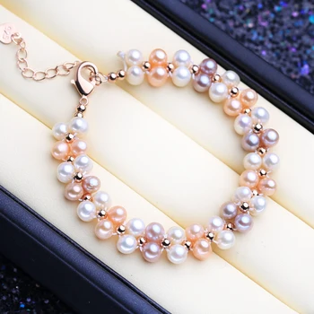 FENASY podwójna warstwa pearl bransoletka rurka moda naturalne słodkowodne perły bransoletka perły regulowana bransoletka dla kobiet biżuteria