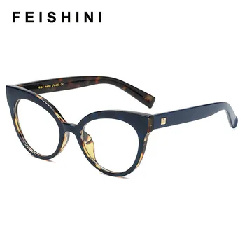 Feishini 2020 Vintage Okulary Frame Women Cat eye Brand Clear TR90 optyczne okulary okulary panie krótkowzroczność różowe okulary