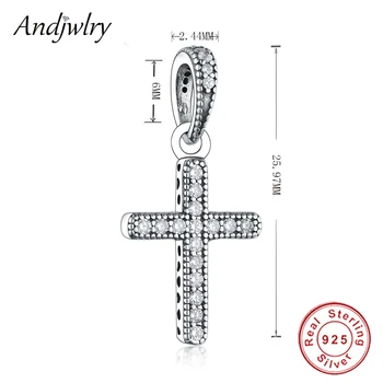 Fit oryginalne zawieszki bransoletka srebro próby 925 Symbol Wiary krzyż wisiorek kolczyki kobiety biżuteria DIY Berloque