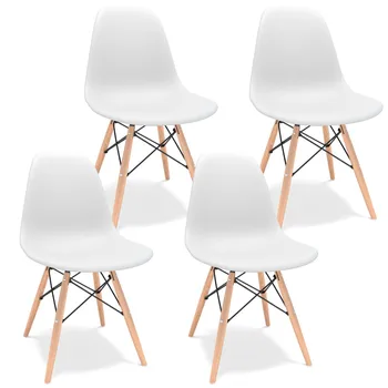 Furgle White 4 szt./kpl. jadalnia krzesło nowoczesny styl polipropylenowe krzesła z drewnianymi nogami krzesło do biura/kuchni/jadalni