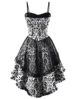 Gothic rocznika koronki patchwork kobieca sukienka plus size Goth bandaż panie spaghetti pasek sukienki 5XL moda 2020 nowy