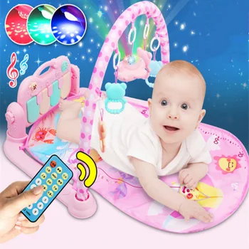 Gry dla dzieci mata do siłowni zabawki gry dywan 0-36 miesięcy miękkie oświetlenie grzechotki dla dzieci muzyka mat niebieski różowy prezenty dla dzieci zabawki edukacyjne