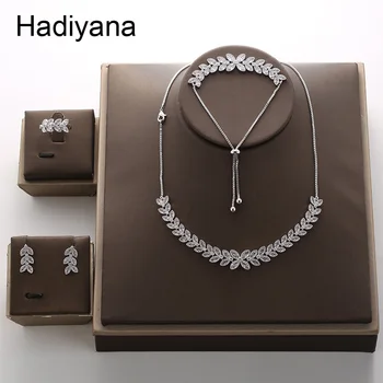HADIYANA Fashion Eye Leaf Shape Zirconia Plant Choker Naszyjnik Sets For Women New Trendy Wedding Party Jewelry Set TZ8076