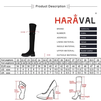 HARAVAL Women Winter Warm Flat Over Knee High Boots Black Brown Zipper Suede Fashion Lady Long Boots Low Heel Buckle Shoes E265L