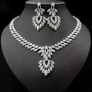 HIBRIDE luksusowe kobiety naszyjnik kolczyki zestawy AAA cyrkonia Bling zaręczynowe biżuteria prezent akcesoria dla imprez N-85