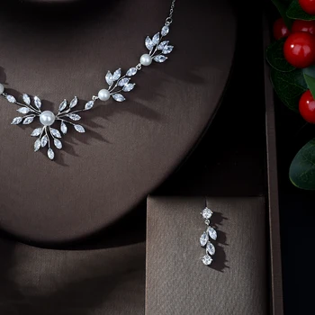 HIBRIDE nowy projekt Clear Leaf Design sześciennych cyrkon kobiet zestawy biżuterii ślubnej sukni panny młodej akcesoria, cena hurtowa N-366