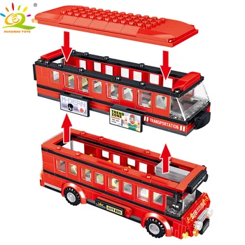 HUIQIBAO dwupiętrowy autobus szkolny bloki City Speed Champions Car truck Creator vehicle Bricks przyjaciele zabawki dla dzieci
