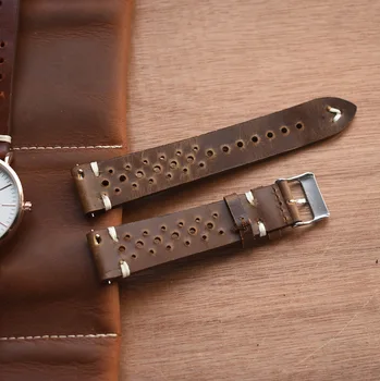 Handmade retro Skórzany watchband ręcznie dziurkowany zamsz skóra bydlęca pasek do zegarków bransoletka 18 mm 20 mm 22 mm