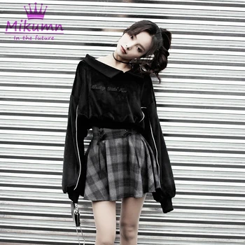 Harajuku szara w kratę spódnica mini Jesień Zima kobiety Wysokiej Talii plisowana gotyckie spódnice punk dziewczyna moda casual spódnice krótkie