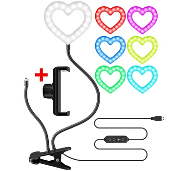 Heart Shaped LED Selfie Ring Light With Phone Holder USB Photography Fill lamps For Youtube Live Stream Make up GT