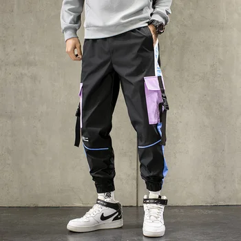 Hip-Hop Taśmy Spodnie-Cargo Mężczyźni Biegacze Spodnie Meble Odzież Mężczyźni 2021 Moda Elastyczny Pas Męskie Casual Spodnie Sportowe Spodnie