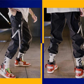 Hip-hop ulica odzież mężczyźni spodnie spodnie-cargo koreański Zawodnik sportowe spodnie kolor czarny biały kostki długość spodni biały Techwear