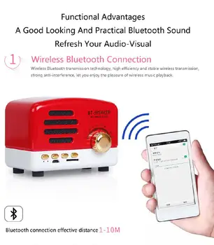 HobbyLane retro Przenośny mini głośnik Bluetooth bezprzewodowy głośnik super bass muzyka głośnik obsługa kart TF FM - radio d29
