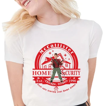 Home Alone Kevin koszulki damskie śmieszne rocznika graficzne koszulki codzienne miękkie bawełniane białe bluzki