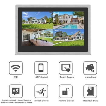 HomeFong Wireless Wifi Smart Video Door Phone domofon 10-calowy dotykowy ekran HD 1080P dzwonek Obsługa aparatu Przesuwanie Card