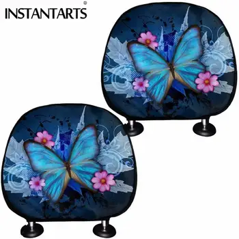 INSTANTARTS Universal Blue Butterfly Magic Vehicle Head Car Harder Covers poduszka podróżna pokrywa przeciwpyłowa zagłówka fotelika