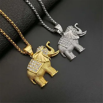 Ice Cyrkon słoń wisiorek zwierzę biżuteria naszyjnik złoty kolor stal nierdzewna Bling CZ męski hip-hop wisiorek dla kobiet
