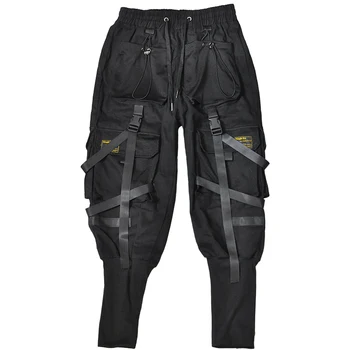 IiDossan Męskie spodnie cargo 2020 modne czarne spodnie джоггеры męskie multi-kieszenie taśmy sportowe spodnie meble odzież casual spodnie