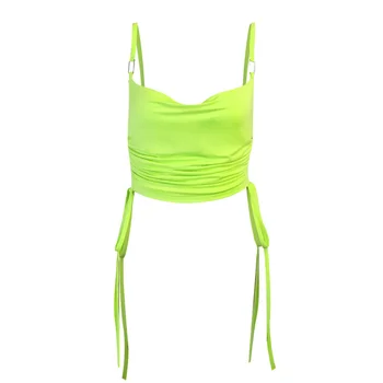 InstaHot Sexy Women Camis Crop Top Summer Chain Frill Sznurek Neon Green Camisole 2021 Summer Casual Club Streetwear Clothing
