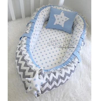 Jaju Baby Gray Zigzag Blue Babynest Star luksusowy ortopedyczne dla dzieci gniazdko 100x60 stolik łóżko