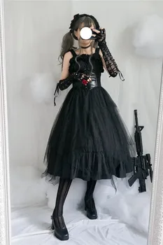 Japoński gothic Lolita sukienka JSK kamizelka Wolant Lolita Коспали pasek sukienka bez rękawów Wysoka Talia sukienka vintage cosplay kostiumy