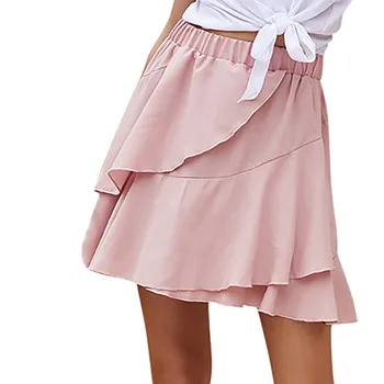 Jaycosin Harajuku mini-spódnica kobiety jednolity kolor falbany koronki krótką spódniczkę A-line plisowane wakacje spódnica spódnice Damskie DG