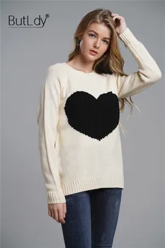 Jesień Zima Drutach Sweter Kobiety Kochają Serce Patchwork Sweter Z Długim Rękawem Casual Sweter Moda 2018 Swetry Damskie Topy