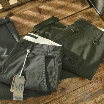 Jesień i zima nowe męskie bawełniane gładkie multi-pocket casual vintage spodnie Z337