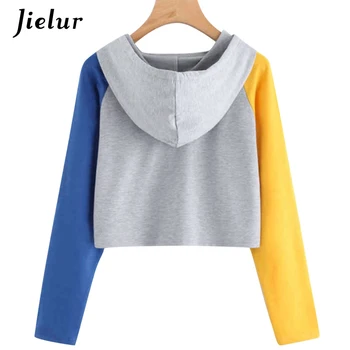 Jielur jesień 2020 damskie krótkie swetry sweter z kapturem kreskówka Księżyc drukowania z długim rękawem meble ubrania hit Kolor bluzki damskie S-2XL