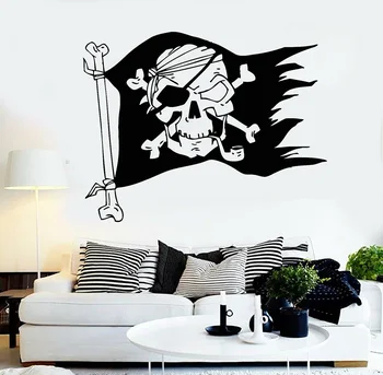 Jolly Roger piracką flagę czaszka kości naklejki dla chłopców sypialnia wymienne winylowe naklejki ścienne dekoracje do domu osób jaskinia plakat D992