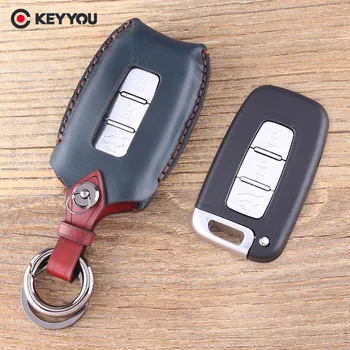 KEYYOU skóra naturalna Remote Key Shell case do Kia K5 Sportage Hyundai I30 Ix35 Equus Genesis Velo 3 przyciski etui do kluczy, samochodu