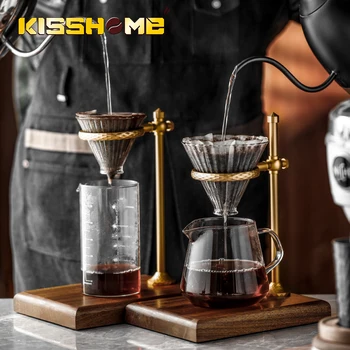 Kawa drewniana podłoga filtr uchwyt na kubki V60 straty filtr papierowy filtr zestaw espresso kawa stabilna metalowa podstawa z maty przeciwpoślizgowe