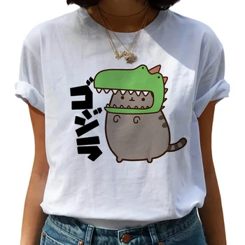 Kawaii Pusheen Harajuku koszulka Damska ładny kot śmieszne kreskówka koszulka Ullzang 90s anime koszulka moda Korea stylu top koszulka damska