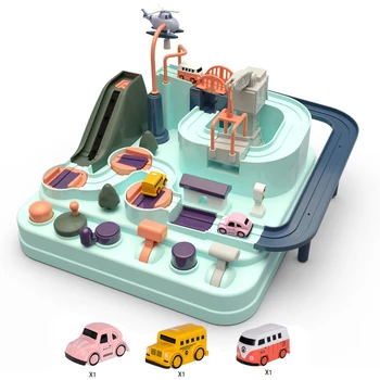 Kids Car Track Big Adventure Rush Macaron Through Inertial Vehicle Railcar Toys Set Educational Game Table Children Parking Toys