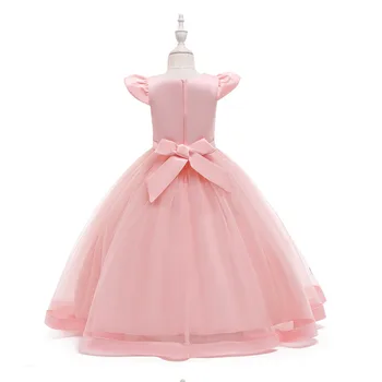 Kids Party Princess Dress kwiatowy print okrągły dekolt Fly Sleeve One-Piece Aline Dress for Girls 2-7Years