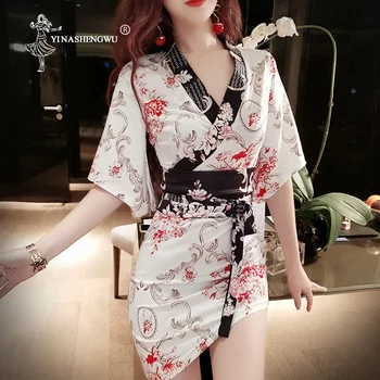 Kimono Sukienka Damska Japońskie Kimono Bielizna Ślubna Hanbok Seksualne Kimono Yukata Oddziału Tunika Floral Paw Rękaw Koszula Nocna