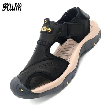 Klasyczne męskie sandały letnie sandały z naturalnej skóry oddychająca męska marki buty rozmiar plus sandały miękkie uliczne męskie rzymskie sandały