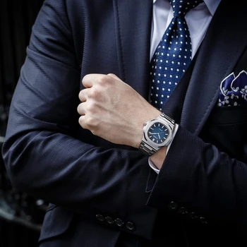 Klasyczne męskie zegarki Patek Luxury Top Brand Watch modne czarne męskie zegarek ze stali nierdzewnej Nautilus Kwarcowy zegarek Patek 5711