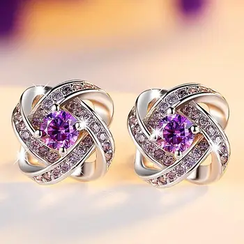 Klasyczny koniczyna Kryształ ametyst kamienie szlachetne, diamenty, kolczyki pręta dla kobiet 2020 18k białe złoto kolczyki moda biżuteria