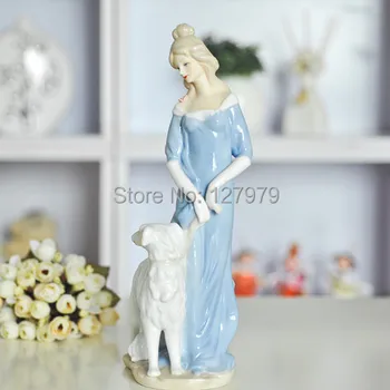 Kobieta i pies ceramiczny wyświetlacz porcelana wystrój domu posąg ślubny prezent ozdoba figurka rękodzieło figurka salon gabinet