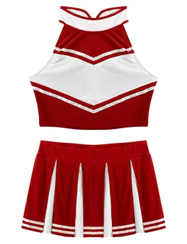 Kobiety Dorosłe Cheerleaderka Jednolite Przedstawienie Strój Japoński Uczennica Cosplay Strój Bez Rękawów Crop Top Mini Plisowana Spódnica