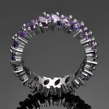 Kobiety luksus wieczność obrączka pierścień 925 srebrny pierścień z fasetowym fioletowy sześciennych Cyrkon moda damska biżuteria prezent jubileuszowy