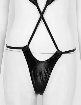 Kobiety seksowny jednoczęściowy kombinezon lśniącą, metalową bieliznę misie oparcia Slingshot Trikini mikro stringi Teddy body nocna odzież